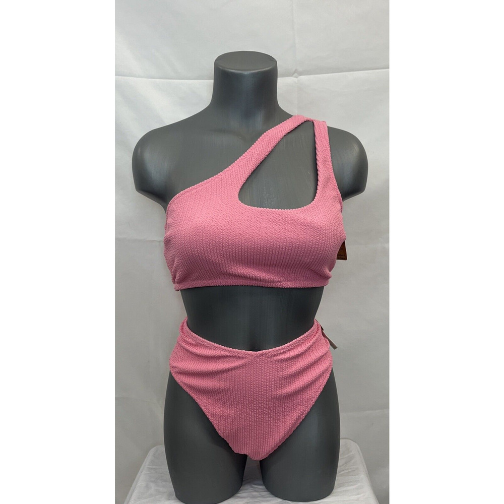 Victoria’s Secret PINK Bikini Pink One Shoulder Ribbed Top High Waisted Bttm M/L